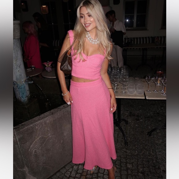 ZARA 2 PIECES MATCHING SET PINK TEXTURED BUSTIER TOP AND SKIRT - Picture 8 of 16